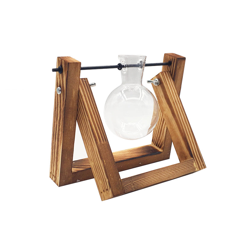 Hydroponic Glass Vase with Wooden Stand – Modern Indoor Plant Propagation Station Home Decor