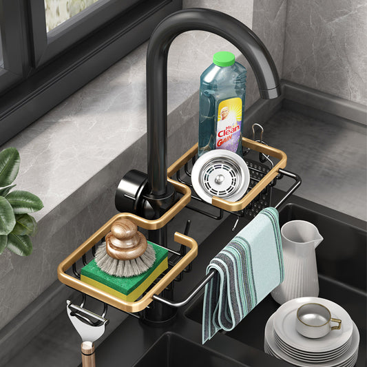 Stainless Steel Kitchen Sink Organizer Rack – Faucet Mounted Drain Basket Storage Solution
