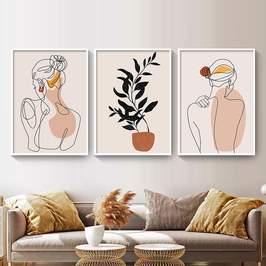 Minimalist Abstract Girl Leaf Painting – Nordic Line Art Wall Poster Decor