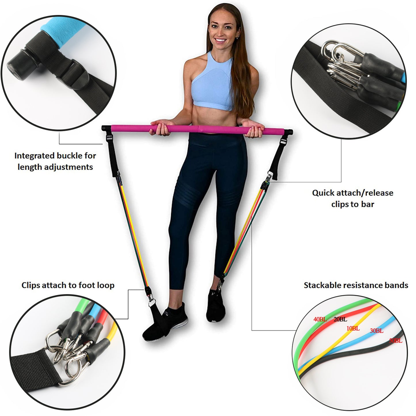 Portable Pilates Bar with Resistance Bands – Home Gym Fitness Equipment