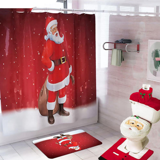 Christmas Bathroom Set – Cute Santa Curtain and Seat Cover