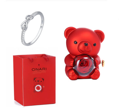 Eternal Flower Teddy Bear Jewelry Box – Romantic Gift for Girlfriend & Wife