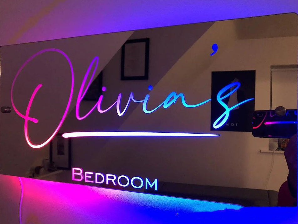 Custom Photo LED Mirror Light – Personalized Wall Decor for Bedroom