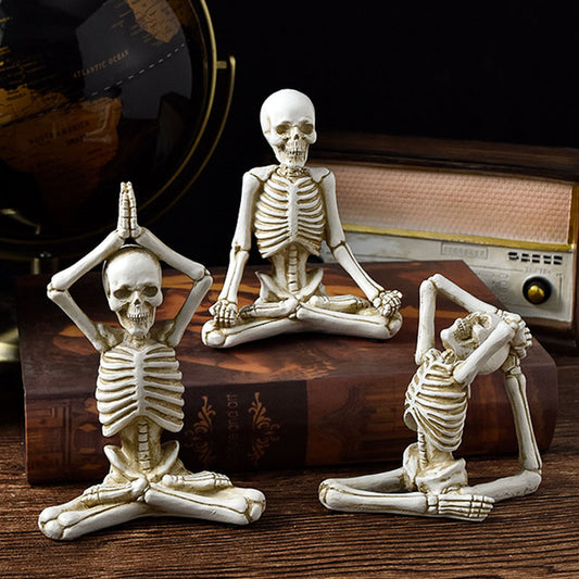 Creepy Skull Skeleton Yoga Resin Figure – Halloween Desktop Horror Decoration