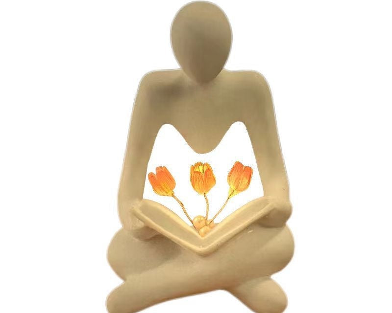Modern Nordic Book Lover Statue Light – Creative Tulip Sculpture Night Lamp