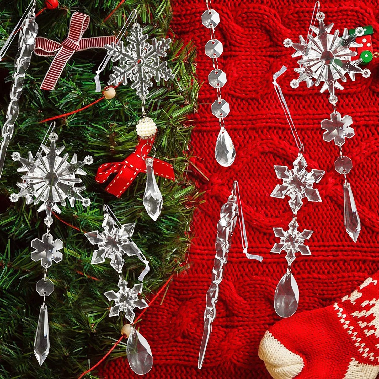 Sparkling Snow Icicle Ornaments – 10pc Christmas Hanging Set