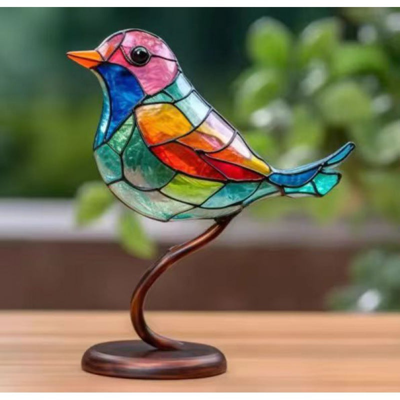 Stained Bird Desk Ornament – Home Decor for Bedroom, Living Room & Office
