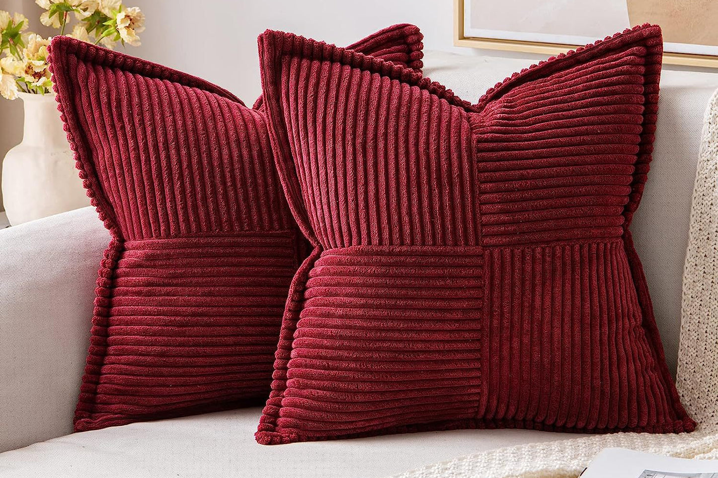 Corduroy Pillow Covers – Super Soft Boho Striped Throw Pillow Cases for Couch & Living Room