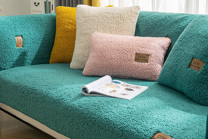 Cozy Lamb Wool Sofa Towel Cover – Thick, Soft, Anti-Slip Couch Protection