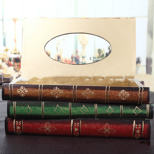 Wooden Book Style Tissue Box Cover | Vintage Home Decor Decorative Tissue Storage Organizer