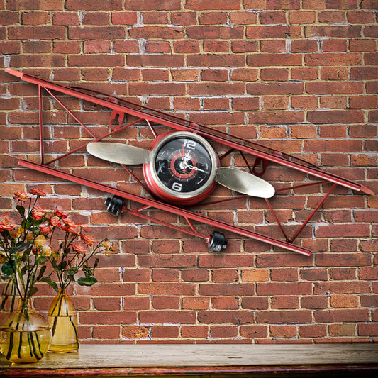 Retro Airplane Wall Clock – Vintage Wrought Iron Decor | Industrial Home Wall Art