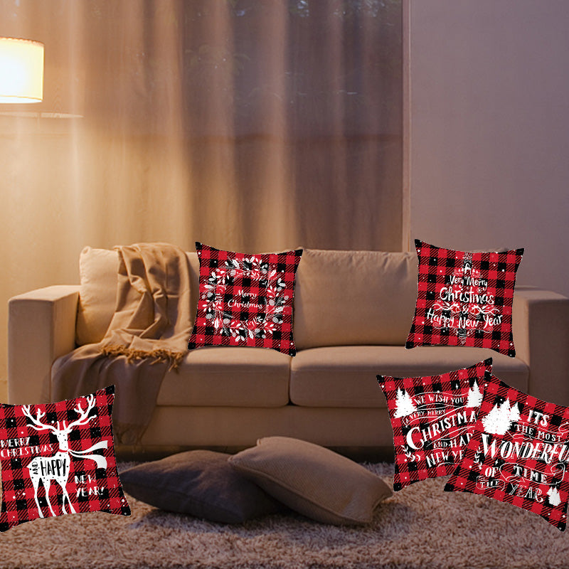 Christmas Decorative Cushion Cover Elk Santa Claus | Festive Sofa Pillow Xmas Home Decor
