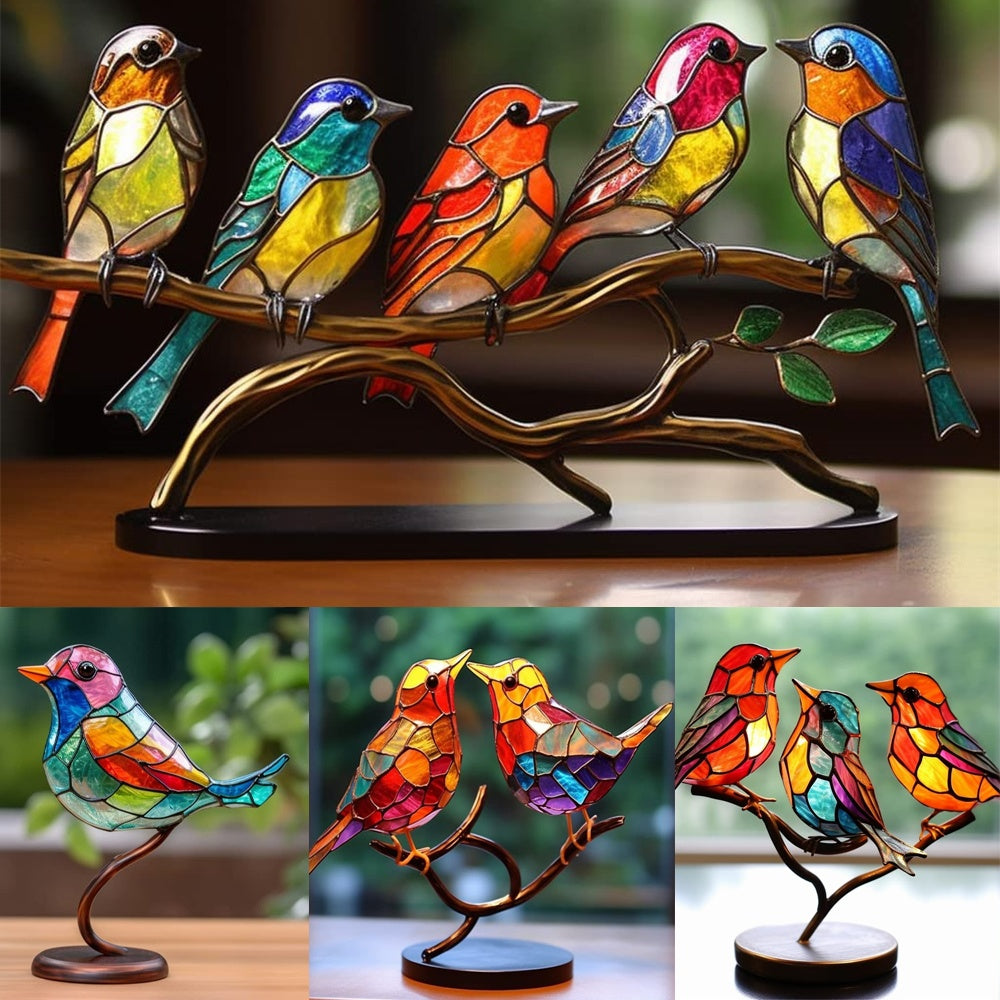 Stained Bird Desk Ornament – Home Decor for Bedroom, Living Room & Office