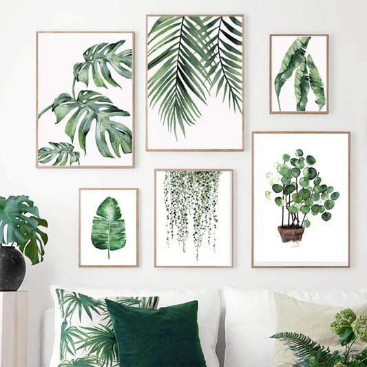 Minimalist Botanical Wall Art Green Plant Canvas | Home Decor Painting for Relaxing Living Spaces
