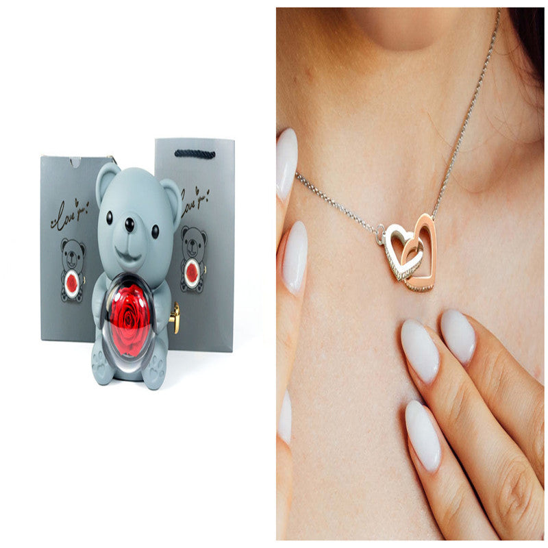 Eternal Flower Teddy Bear Jewelry Box – Romantic Gift for Girlfriend & Wife