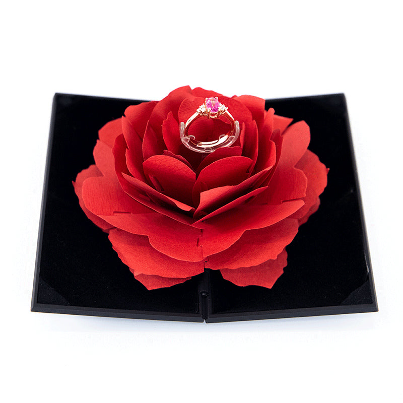 Proposal Ring Box Heart Shape – 3D Love Rose Rotating Gift Box for Her