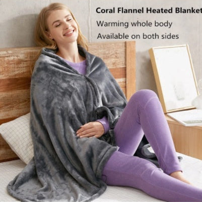 Heated Flannel Blanket Shawl – USB Electric Warm Body Wrap for Winter Comfort