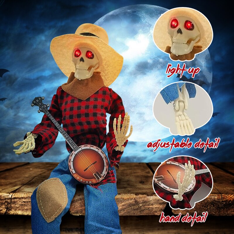 Glowing Skull Skeleton Decor – Halloween Party Prop with Light Up Eyes