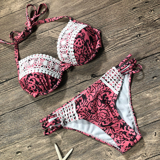 Sexy Halter Bikini – Women’s Push-Up Lace Bathing Suit for Summer