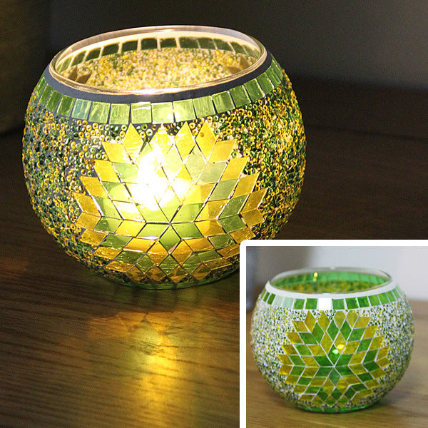 Colorful Mosaic Glass Candle Holder – Elegant Romantic Lighting for Home & Events