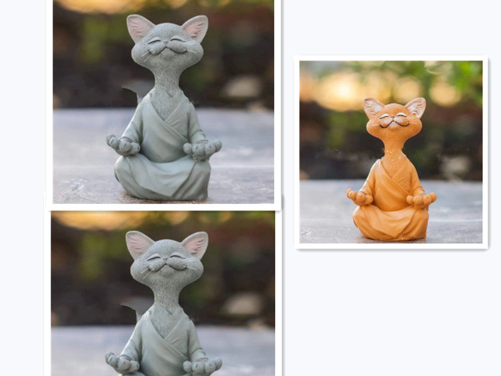 Whimsical Black Buddha Cat Figurine – Meditation Yoga Home Decor Ornament