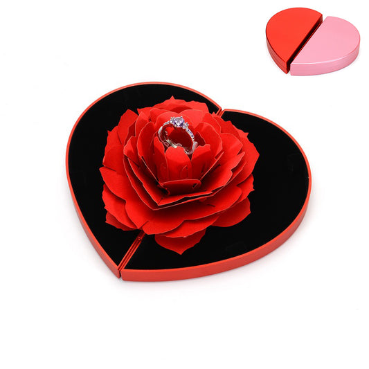 Proposal Ring Box Heart Shape – 3D Love Rose Rotating Gift Box for Her