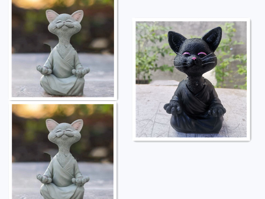 Whimsical Black Buddha Cat Figurine – Meditation Yoga Home Decor Ornament