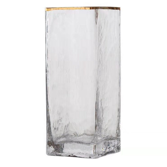 Elegant Transparent Glass Vase – Gold Painted Flower Vase | Home Table Decor