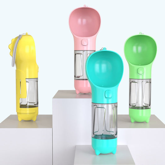 All-in-One Dog Travel Water Bottle – Portable Pet Water Dispenser with Food Bowl & Poop Bag Storage