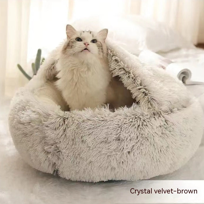 Cozy Round 2‑in‑1 Cat & Dog Bed – Warm Winter Pet Bed, Plush Soft Comfort House