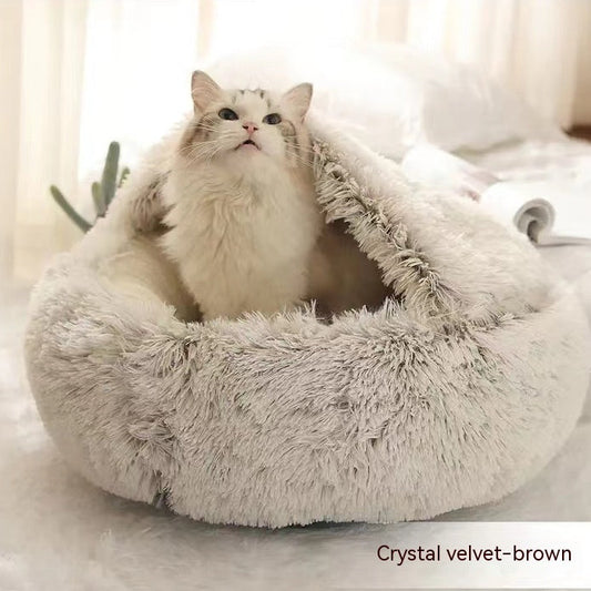 Cozy Round 2‑in‑1 Cat & Dog Bed – Warm Winter Pet Bed, Plush Soft Comfort House