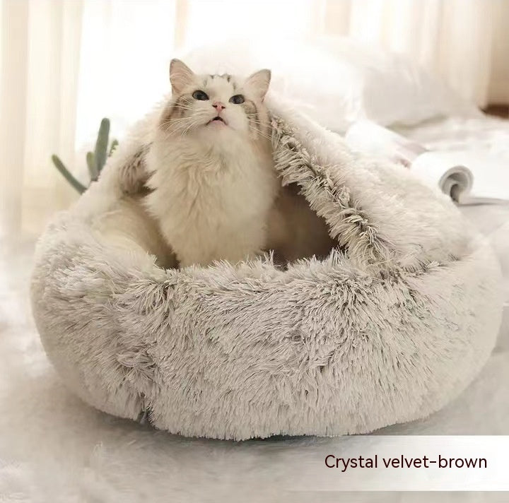 Cozy Round 2‑in‑1 Cat & Dog Bed – Warm Winter Pet Bed, Plush Soft Comfort House