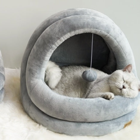 Small Dog & Cat House Bed – Warm Cozy Cave for Indoor Pets