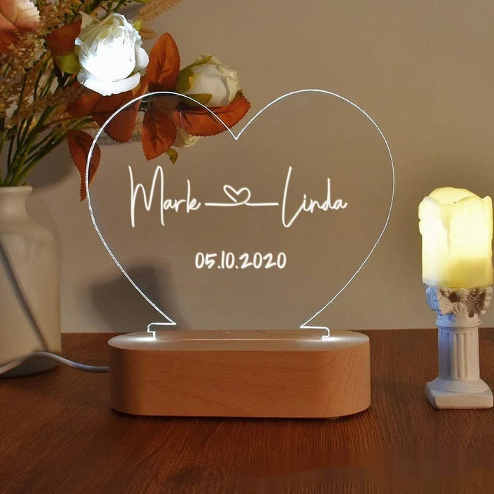 Engraved Couple Night Light – Custom Name & Date LED Romantic Gift Lamp