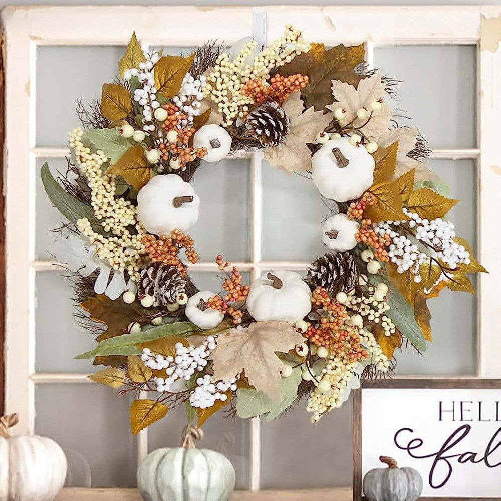 Autumn Maple Leaf & Pine Cone Wreath – Thanksgiving Seasonal Home Decoration