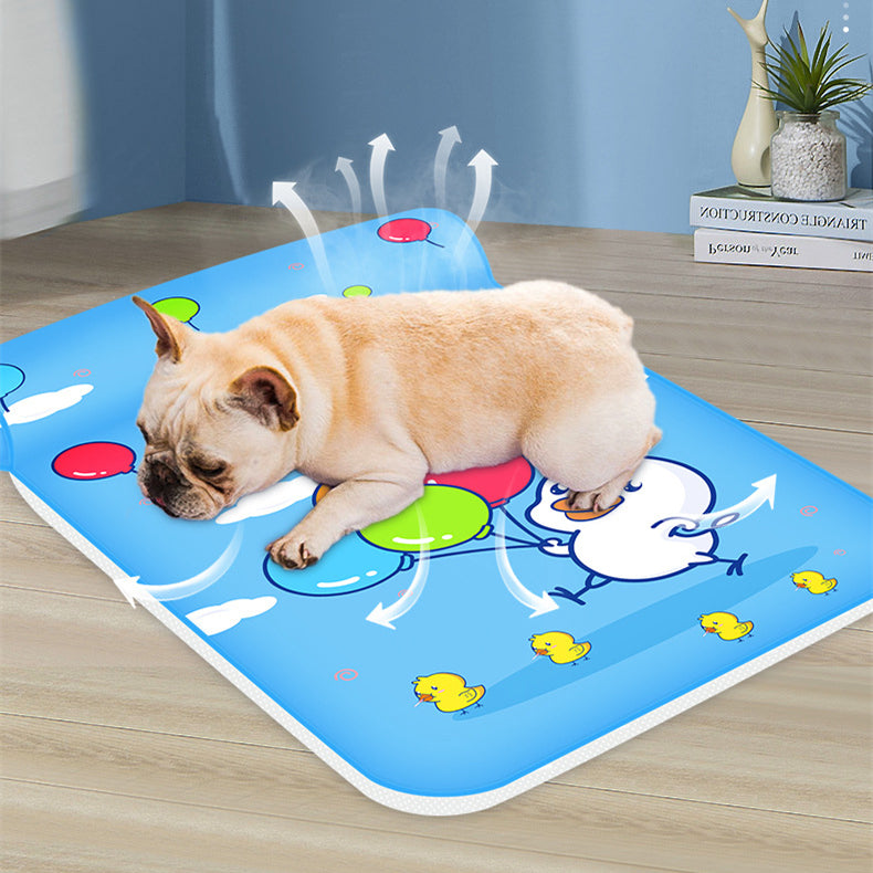 Summer Dog Cooling Bed Mat – Breathable Ice Silk Pet Sofa Cushion with Pillow