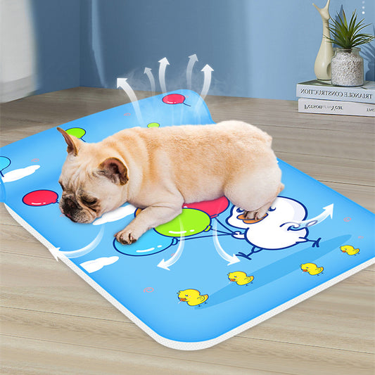 Summer Dog Cooling Bed Mat – Breathable Ice Silk Pet Sofa Cushion with Pillow