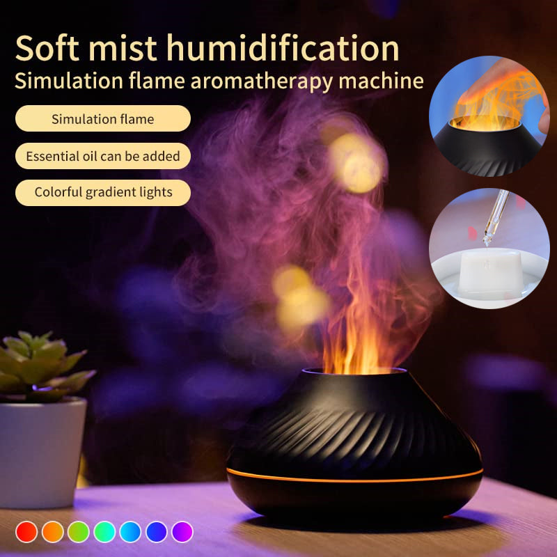 Volcanic Fire Mist Diffuser – USB Essential Oil Humidifier with Color LED Flame Night Light