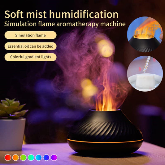 Volcanic Fire Mist Diffuser – USB Essential Oil Humidifier with Color LED Flame Night Light