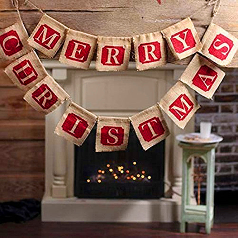 Merry Christmas Rustic Burlap Banner Decoration