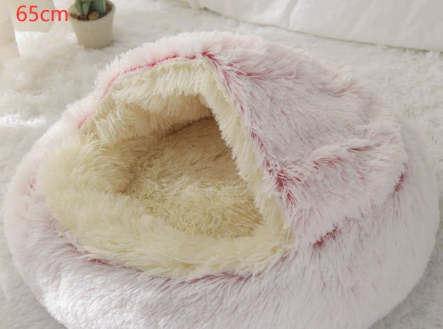 Cozy Round 2‑in‑1 Cat & Dog Bed – Warm Winter Pet Bed, Plush Soft Comfort House