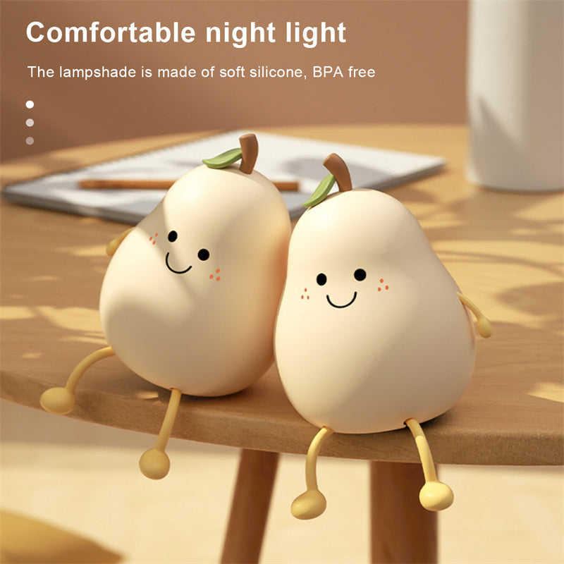 Dimmable LED Pear Night Light – USB Rechargeable Touch Silicone Lamp for Cozy Bedroom