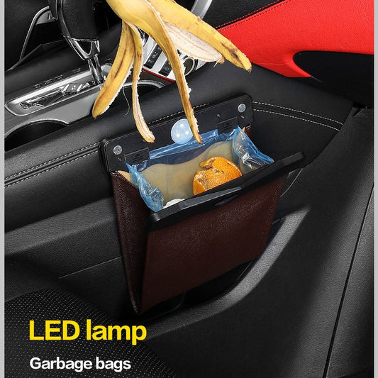 Vehicle LED Trash Can Storage Bag – Car Interior Organizer Garbage Dustbin Accessory