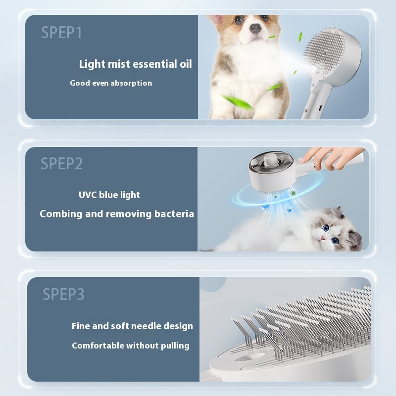 3-in-1 Pet Steam Brush – Self-Cleaning Dog & Cat Hair Remover Grooming Tool