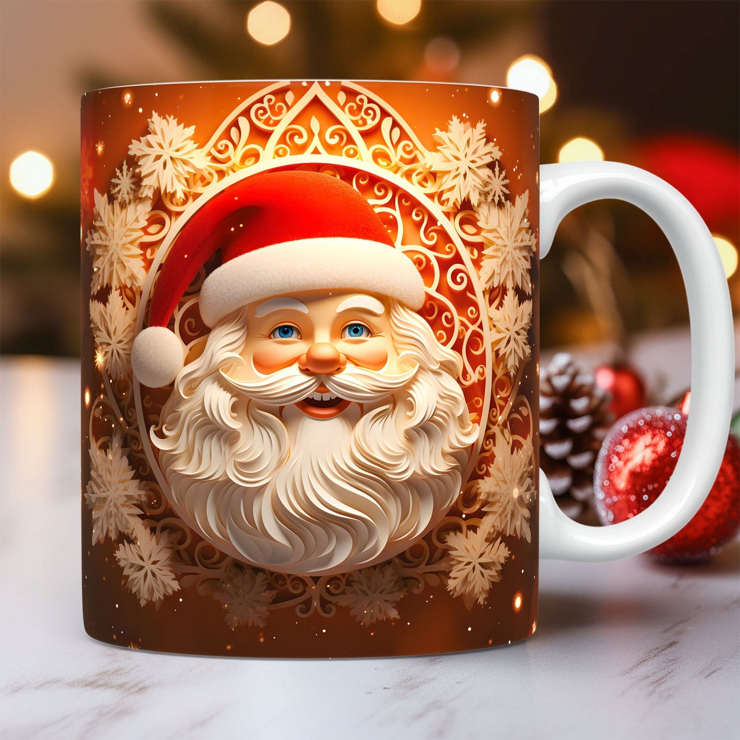 3D Christmas Mug – Fun Santa & Snowman Design