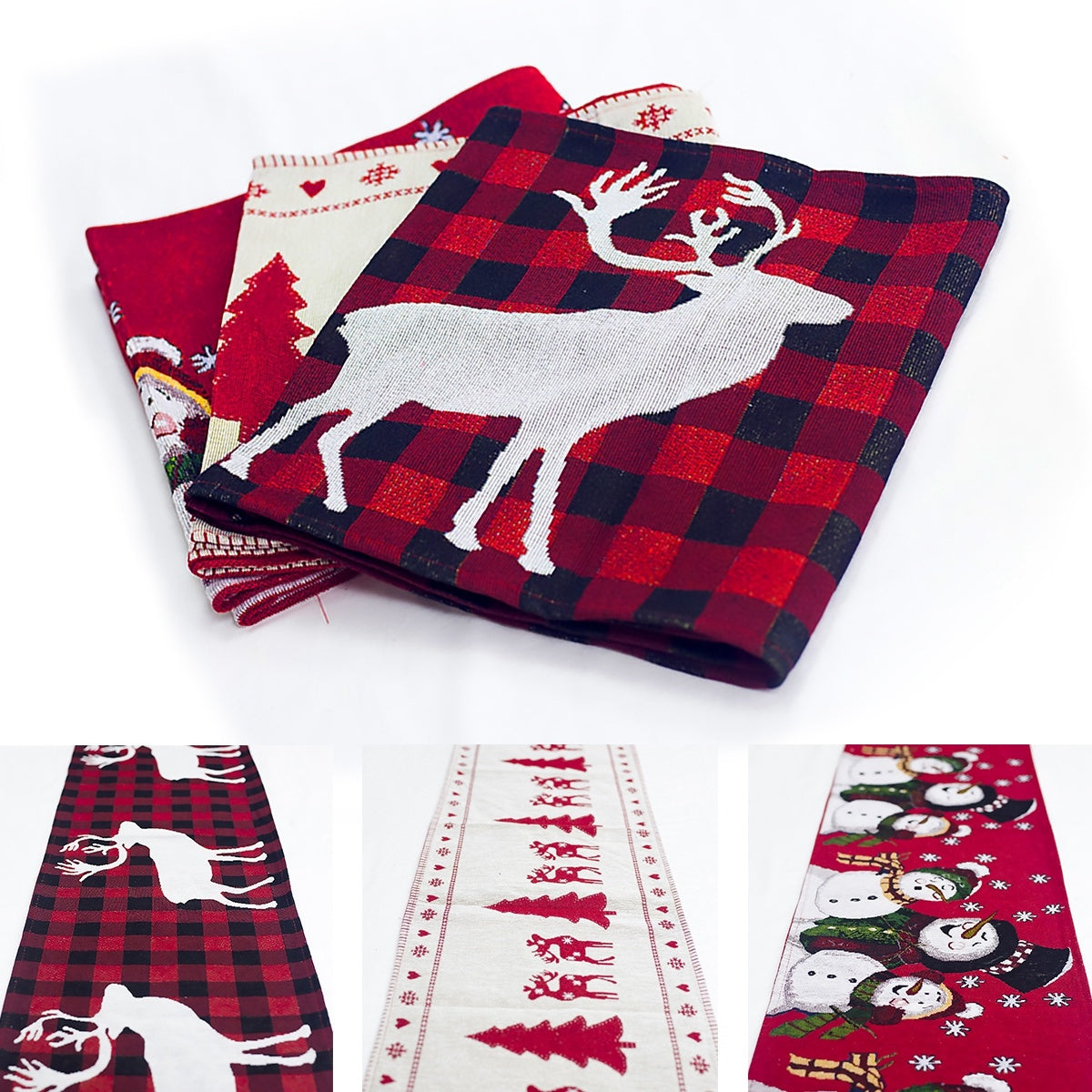 Holiday Table Runner with Elk and Snowman Design