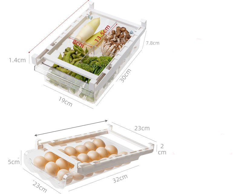 Refrigerator Storage Drawer Organizer – Adjustable Pull Out Fridge Shelf Rack