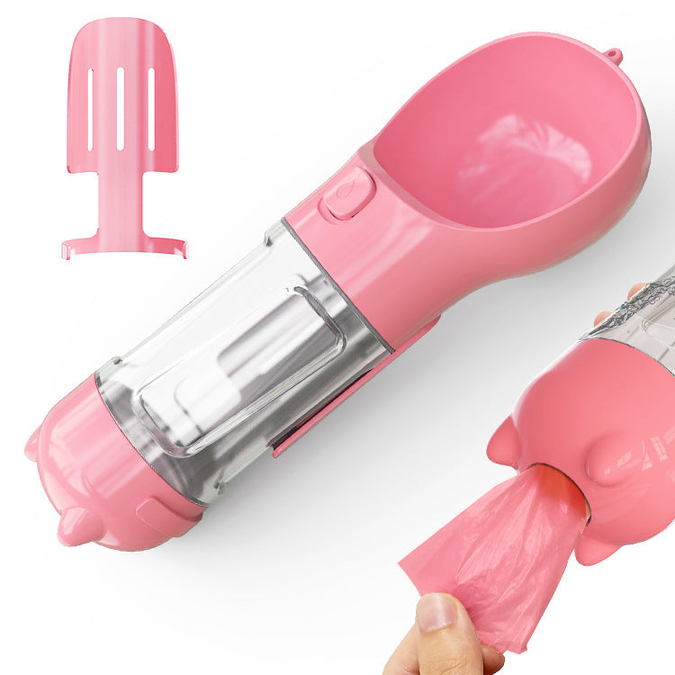 All-in-One Dog Travel Water Bottle – Portable Pet Water Dispenser with Food Bowl & Poop Bag Storage