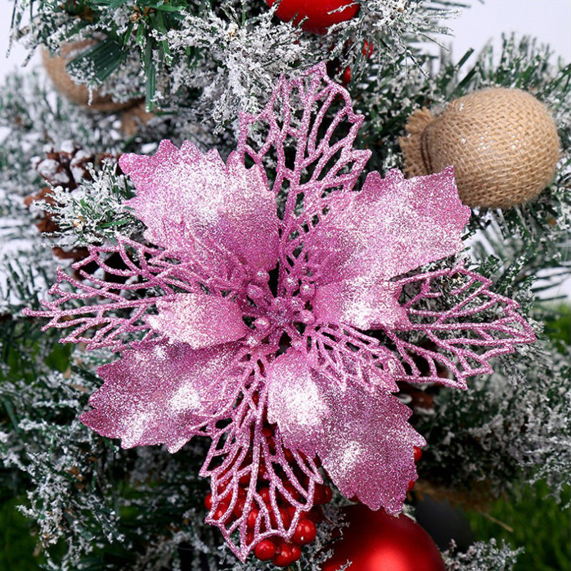 Christmas Glitter Fake Flowers – Festive Tree Decorations for Home & Party Setup
