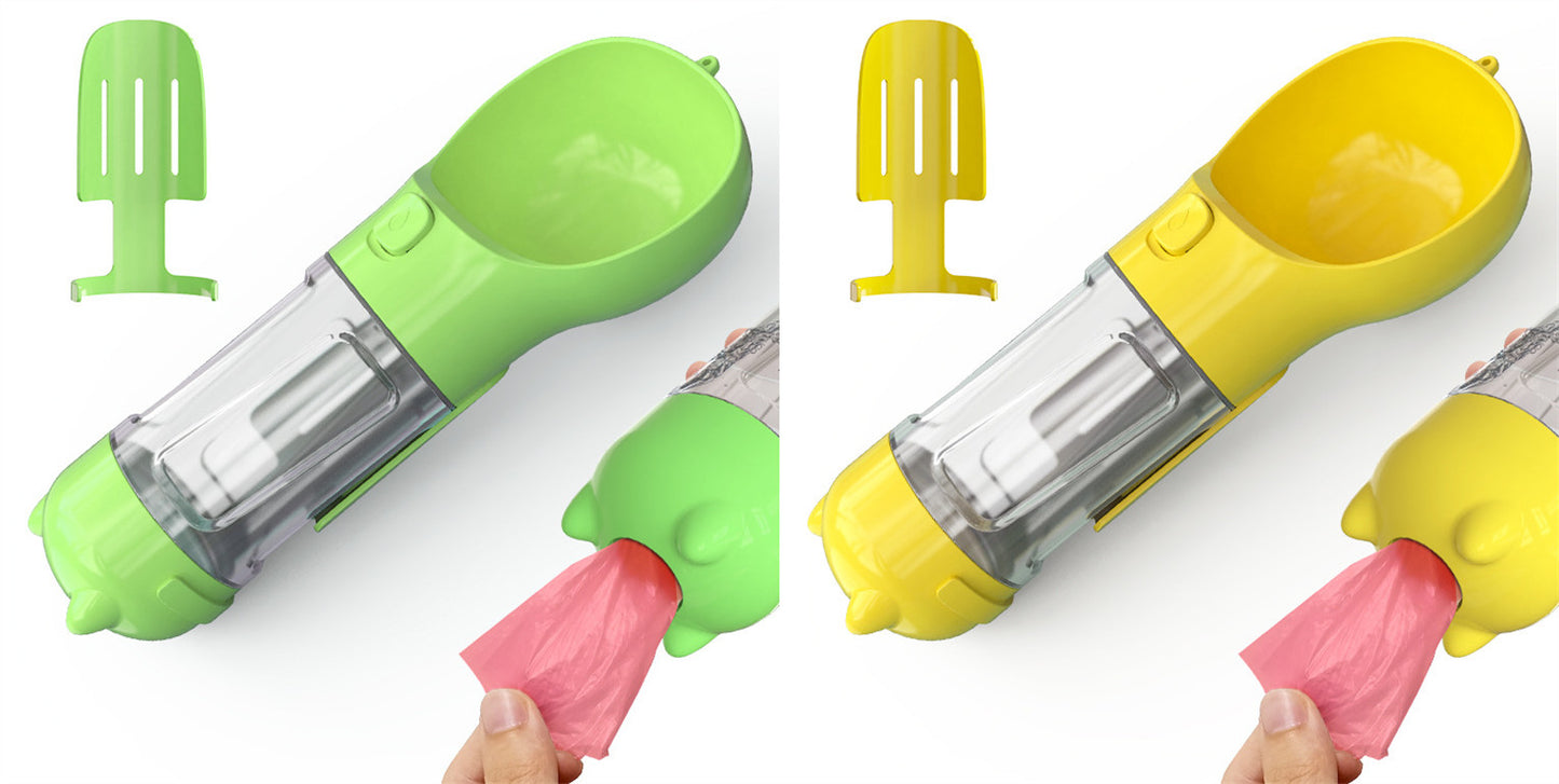 All-in-One Dog Travel Water Bottle – Portable Pet Water Dispenser with Food Bowl & Poop Bag Storage
